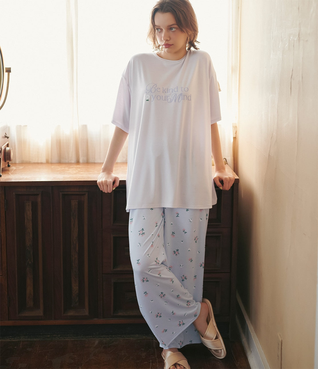 Printed T-Shirt Pajama Set | Soft Stretch Jersey with Cute Logo & All-Over Print