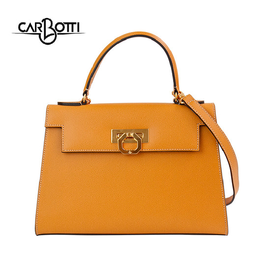 CARBOTTI ELENA 243 Honey Leather Tote – Structured 2-Way Handbag with Adjustable Strap