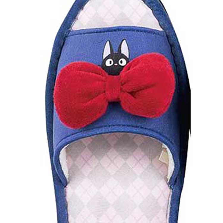 Official Kiki's Delivery Service Ribbon Slippers - Navy with Red Bow (26×21×9cm, Machine Washable)
