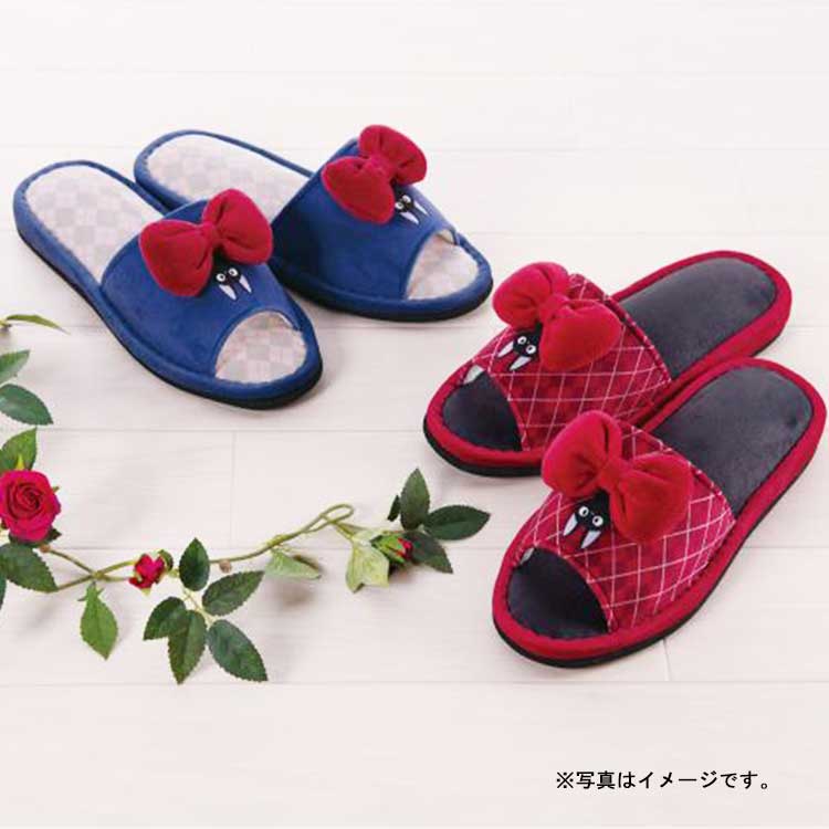 Official Kiki's Delivery Service Ribbon Slippers - Navy with Red Bow (26×21×9cm, Machine Washable)