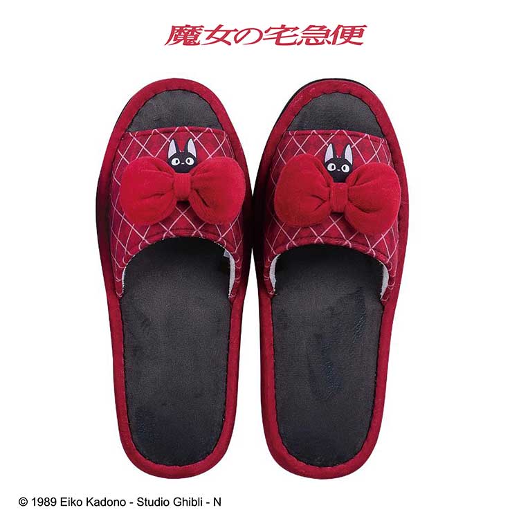 Official Kiki's Delivery Service Ribbon Slippers - Navy with Red Bow (26×21×9cm, Machine Washable)