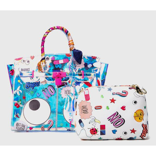 EYE THEME Clear Tote Bag with Inner Pouch - Bold Eye Motif Design (Includes Shoulder Strap)