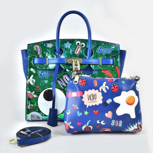EYE THEME Enamel Handbag - Bold Eye Motif Statement Piece (Includes Detachable Pouch Strap)