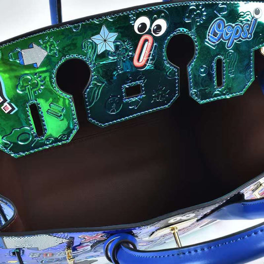 EYE THEME Enamel Handbag - Bold Eye Motif Statement Piece (Includes Detachable Pouch Strap)