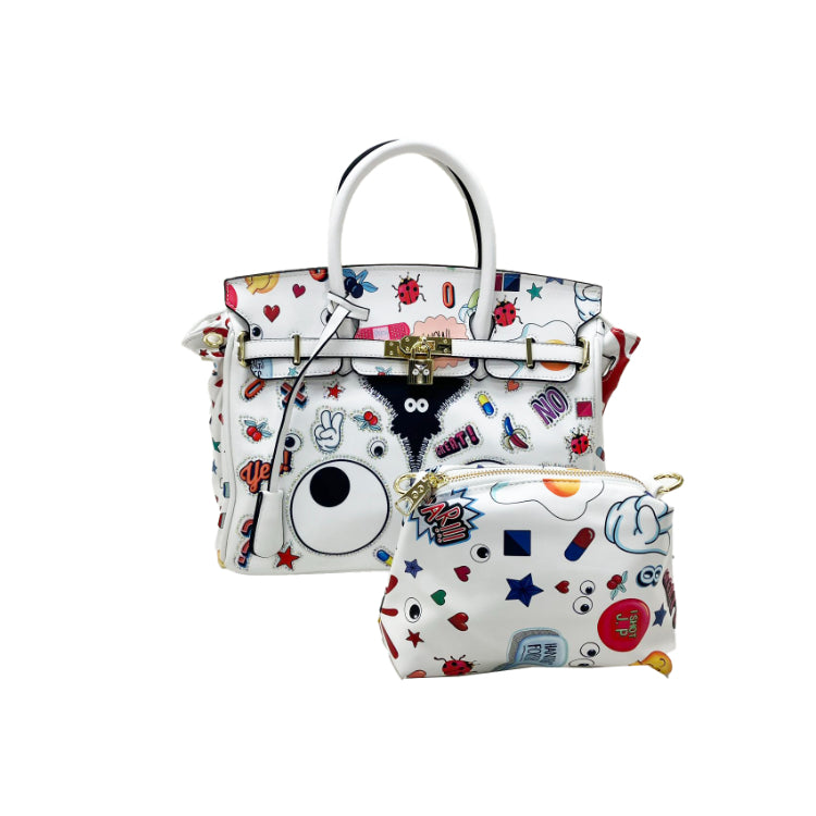 EYE THEME 2-Way Tote Bag with Detachable Pouch Shoulder Strap (White/Black Options)