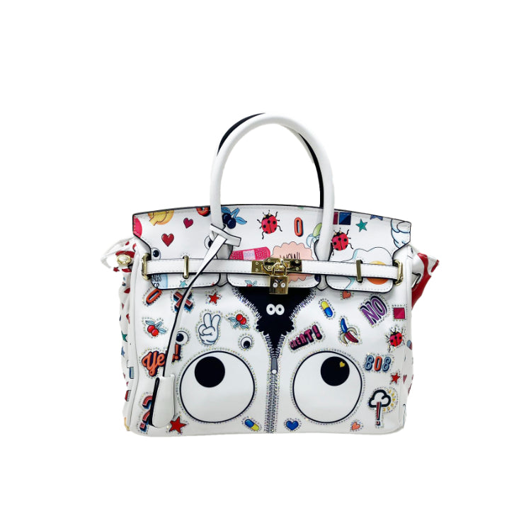 EYE THEME 2-Way Tote Bag with Detachable Pouch Shoulder Strap (White/Black Options)