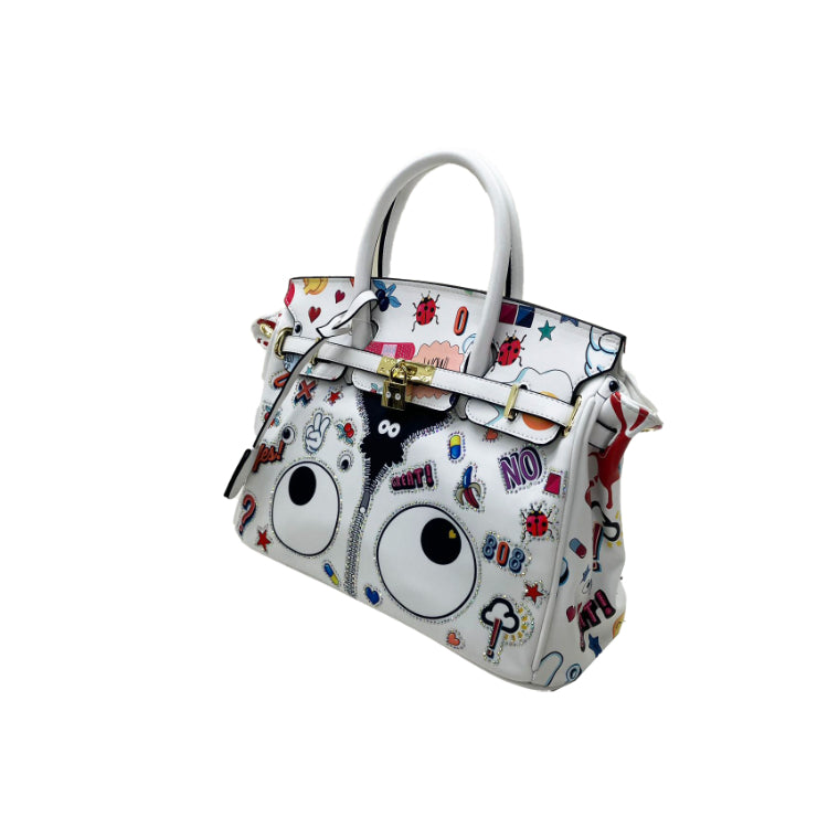 EYE THEME 2-Way Tote Bag with Detachable Pouch Shoulder Strap (White/Black Options)