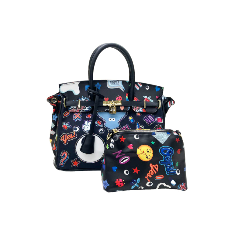 EYE THEME 2-Way Tote Bag with Detachable Pouch Shoulder Strap (White/Black Options)
