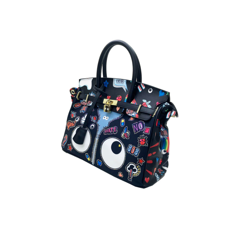 EYE THEME 2-Way Tote Bag with Detachable Pouch Shoulder Strap (White/Black Options)