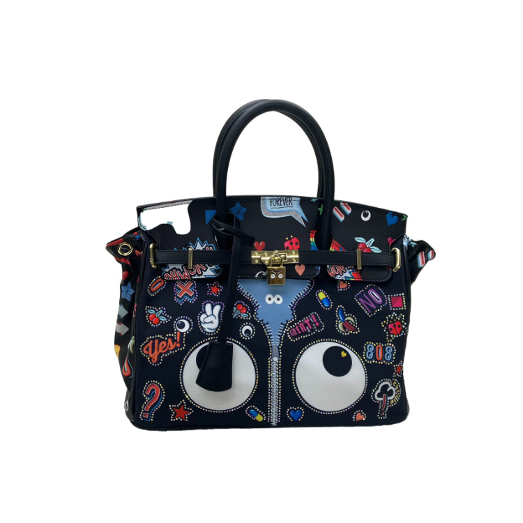EYE THEME 2-Way Tote Bag with Detachable Pouch Shoulder Strap (White/Black Options)