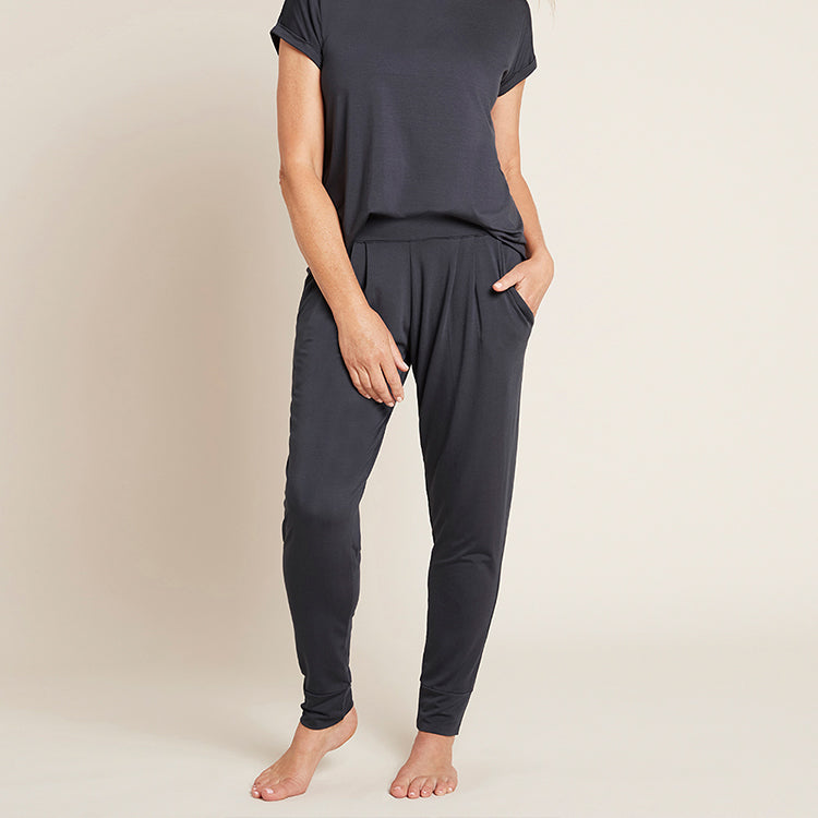 BOODY Downtime Lounge Pants - Bamboo Rayon Relaxed Tapered Pants (Black/Storm)