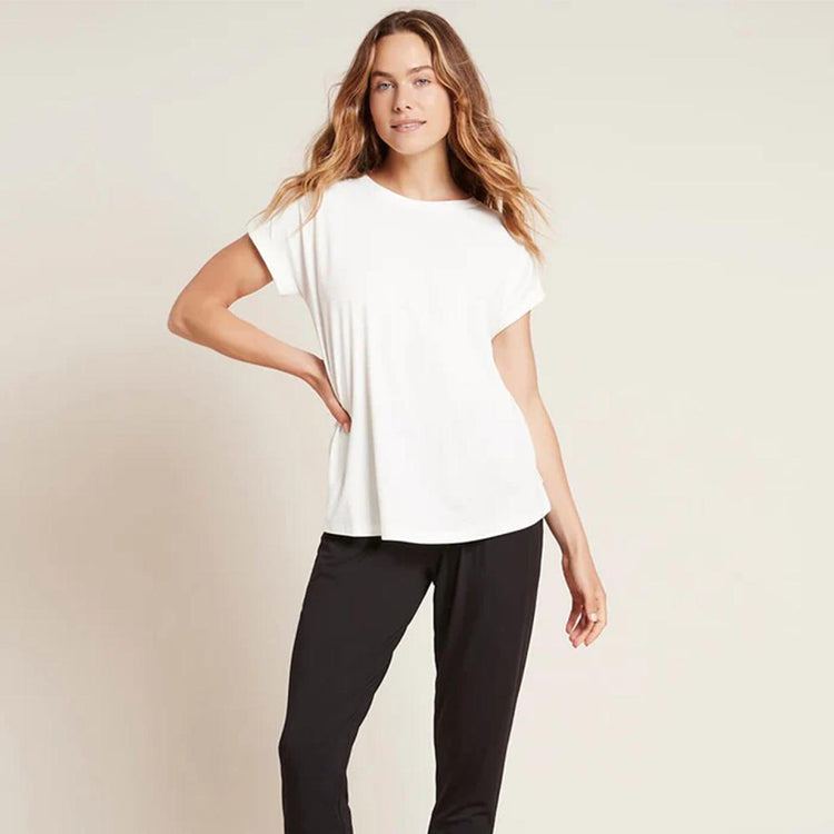 BOODY Downtime Lounge Top – Bamboo-Rayon Relaxed Fit (Black/White/Storm)