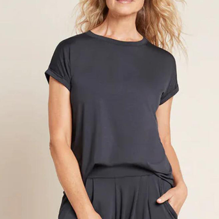 BOODY Downtime Lounge Top – Bamboo-Rayon Relaxed Fit (Black/White/Storm)