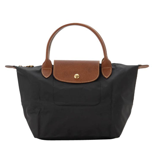 LONGCHAMP Small Nylon & Leather Tote Bag – Noir / Papier | 2025 SUMMER Collection