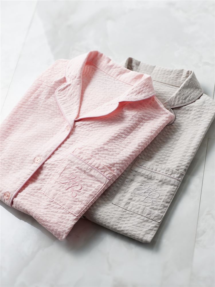 Breathable 100% Cotton Seersucker Pajamas  Short-Sleeve Button-Front Set