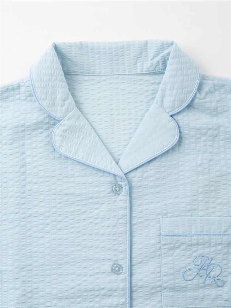 Breathable 100% Cotton Seersucker Pajamas  Short-Sleeve Button-Front Set