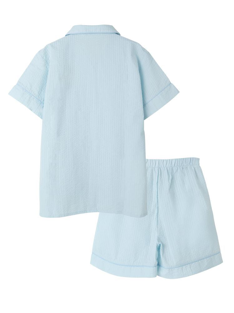 Breathable 100% Cotton Seersucker Pajamas  Short-Sleeve Button-Front Set
