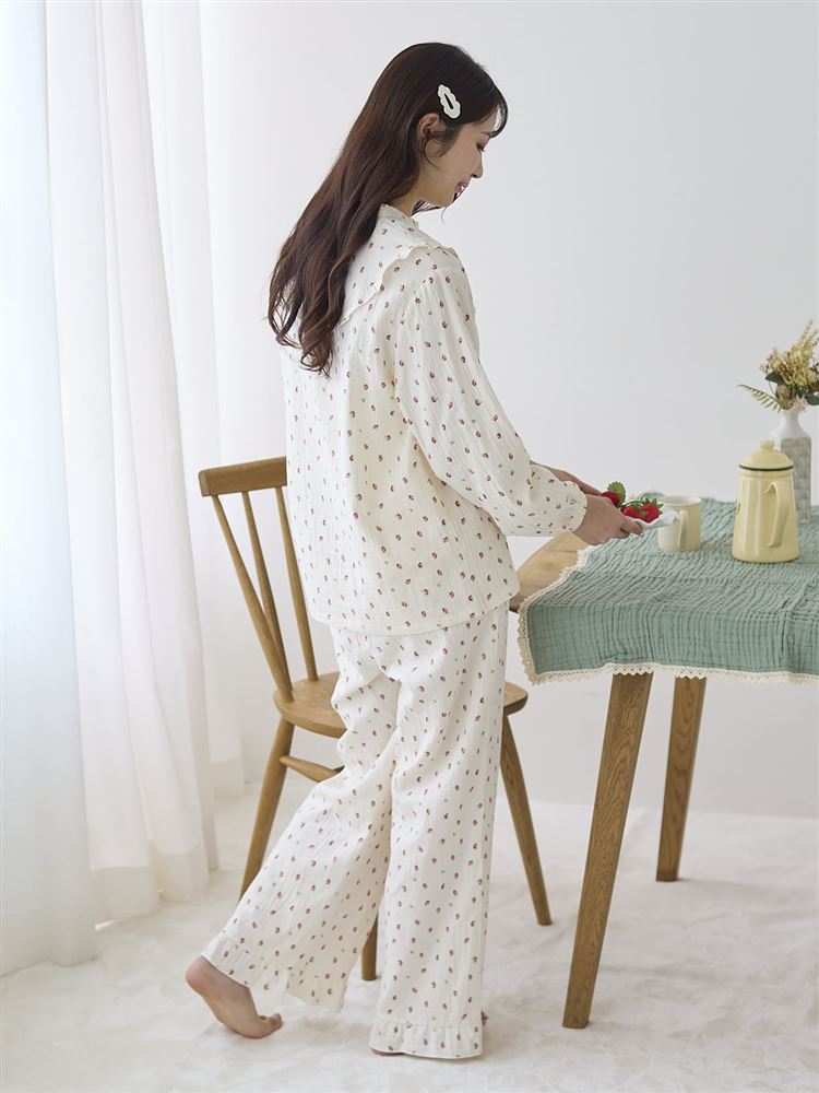 100% Cotton Double Gauze Fruit Print Pajama Set  Soft, Breathable & Romantic Loungewear