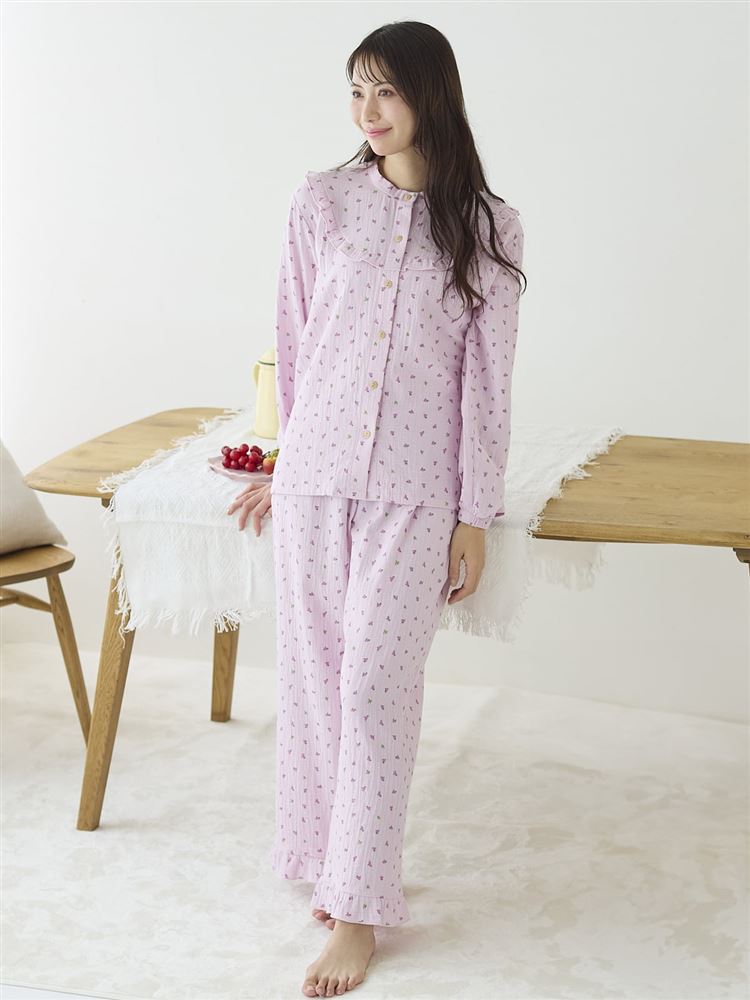 100% Cotton Double Gauze Fruit Print Pajama Set  Soft, Breathable & Romantic Loungewear