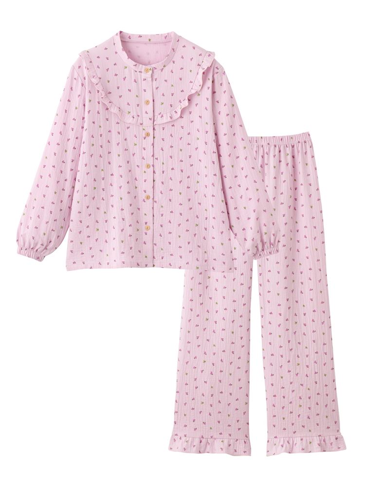 100% Cotton Double Gauze Fruit Print Pajama Set  Soft, Breathable & Romantic Loungewear