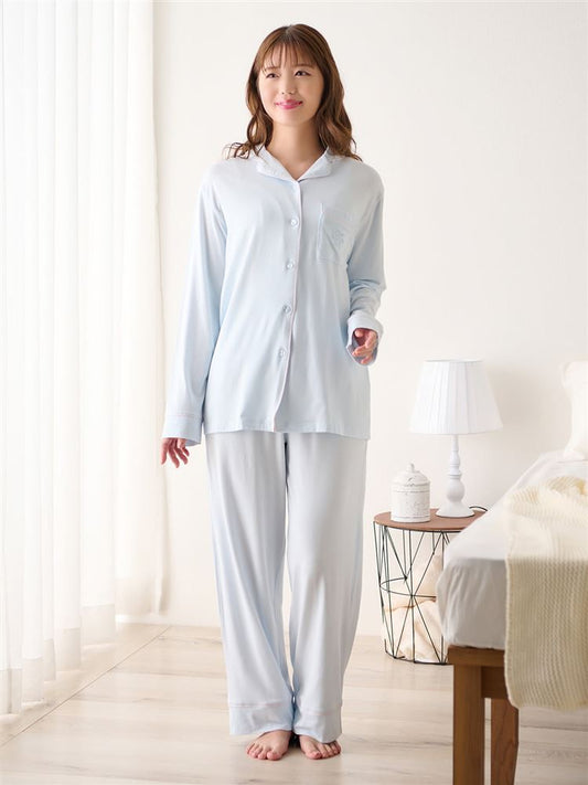 Temperature Control Embroidered Logo Front-Open Pajamas – Smooth & Stretchy Loungewear