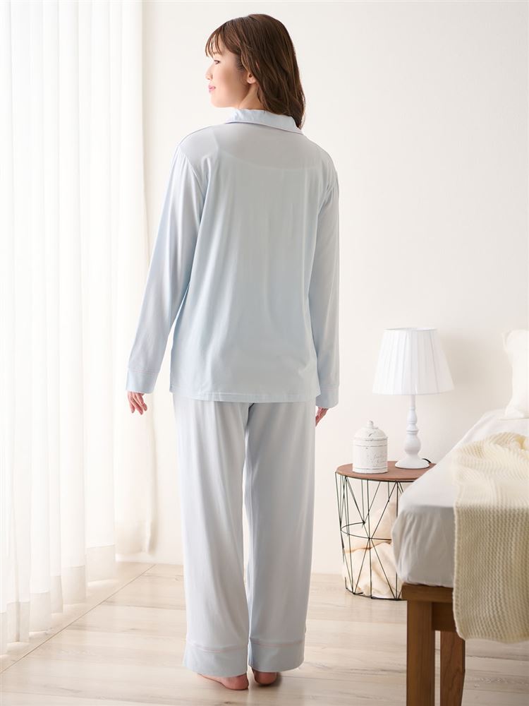 Temperature Control Embroidered Logo Front-Open Pajamas – Smooth & Stretchy Loungewear