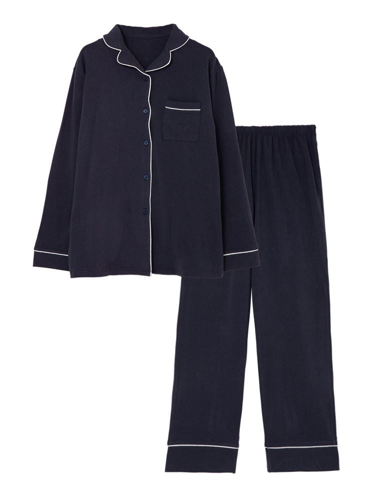 Temperature Control Embroidered Logo Front-Open Pajamas – Smooth & Stretchy Loungewear