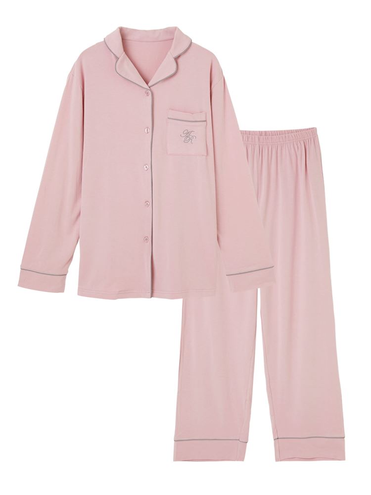 Temperature Control Embroidered Logo Front-Open Pajamas – Smooth & Stretchy Loungewear