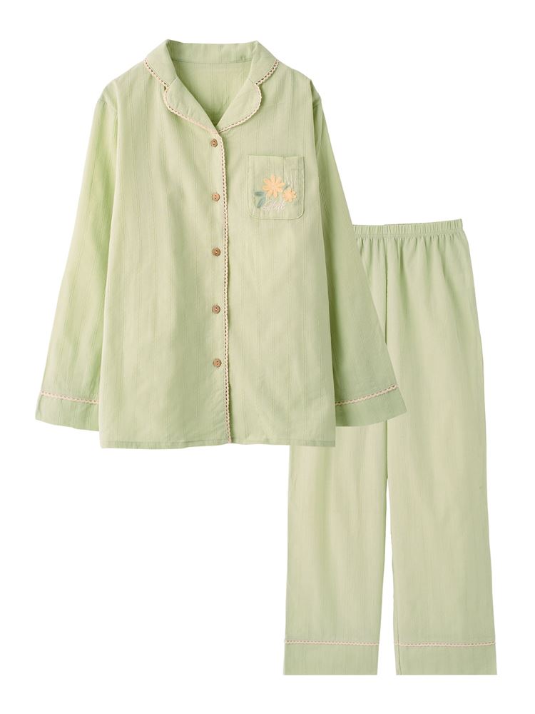 100% Cotton Floral Embroidered Button-Front Pajama Set | Soft & Breathable Loungewear
