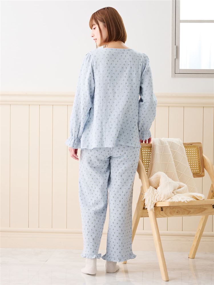 Cotton 100% Floral Double Gauze Long-Sleeve Button-Front Pajamas