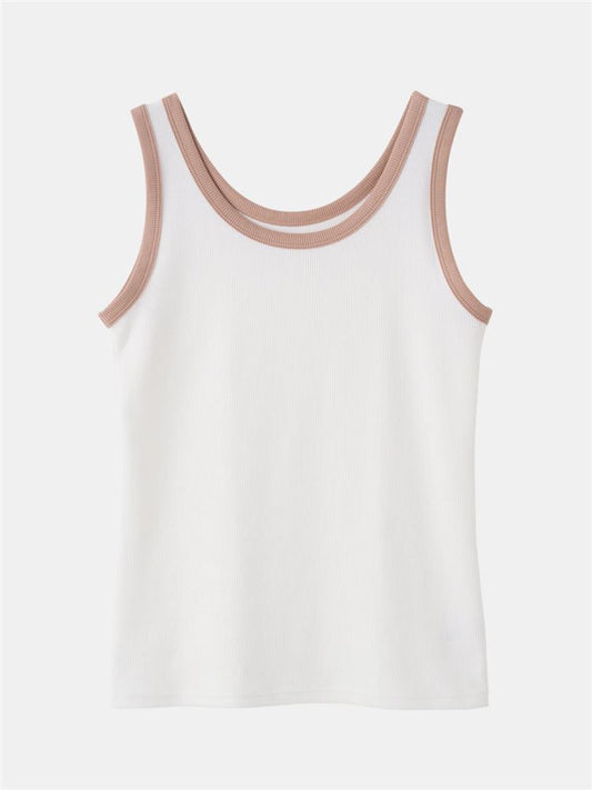 Piping-Accent Ribbed Tank Top | Cooling Cotton Blend & Quick-Dry Comfort