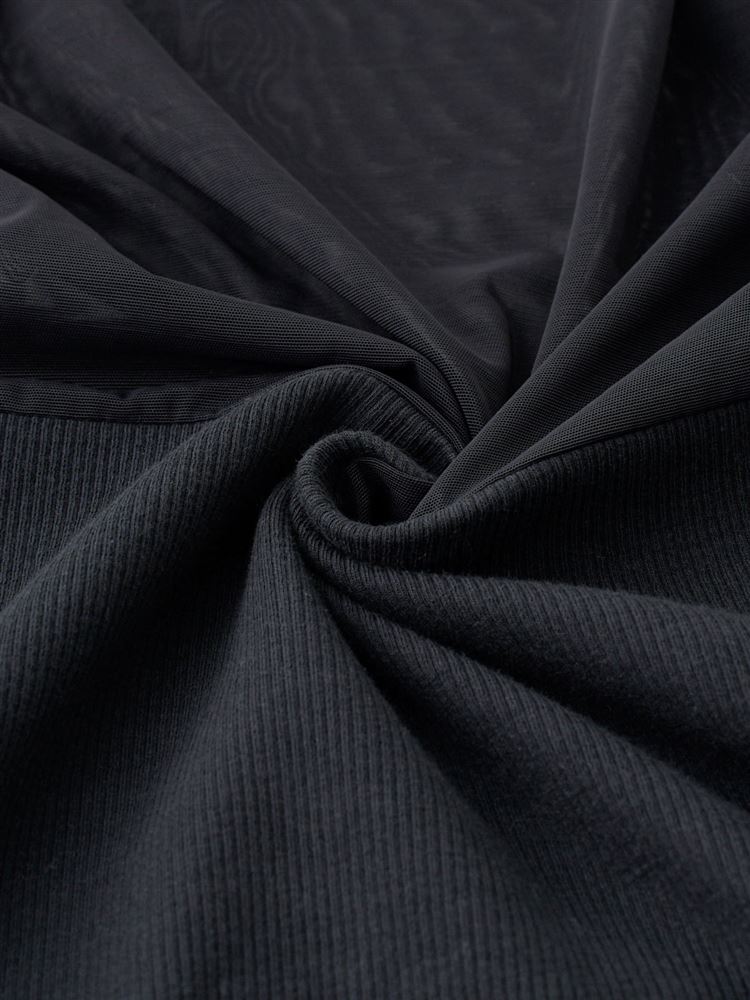 [Cool to the Touch] Cotton-Blend Ribbed Long Sleeve with Sheer Accents | Breathable, Quick-Dry & Layer-Friendly