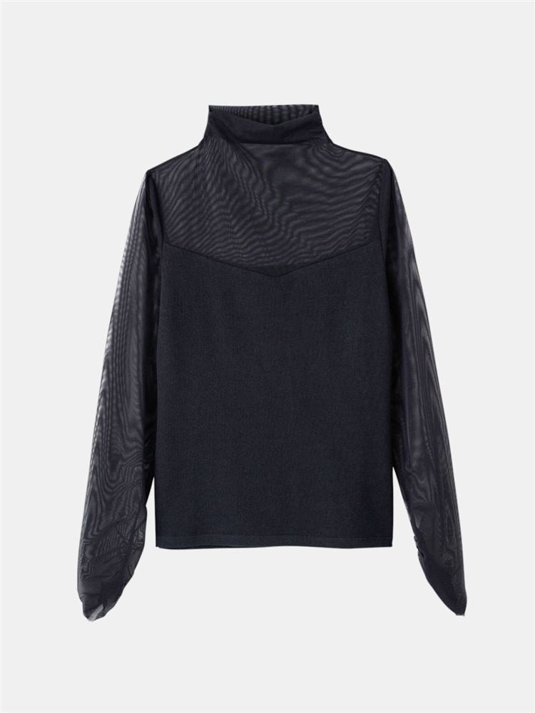[Cool to the Touch] Cotton-Blend Ribbed Long Sleeve with Sheer Accents | Breathable, Quick-Dry & Layer-Friendly