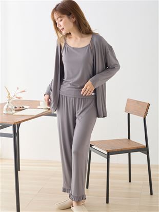 3-Piece Loungewear Set – Camisole, Long Pants & Cardigan for Elegant Everyday Comfort