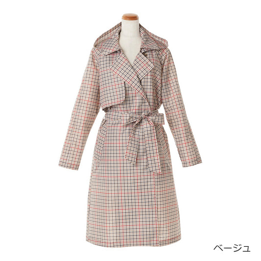 Because Patterned Trench Raincoat – Detachable Hood, Lightweight Polyester (Beige/Navy)