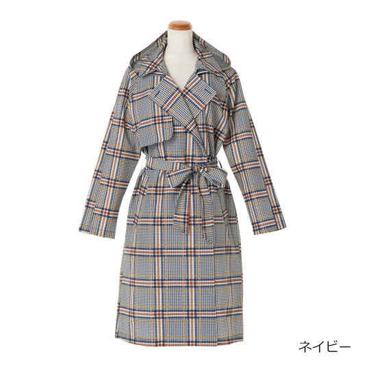 Because Patterned Trench Raincoat – Detachable Hood, Lightweight Polyester (Beige/Navy)