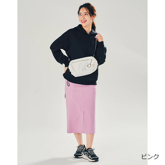 High-Stretch Washable Pocketed Pencil Skirt – Camel Brown / Pink