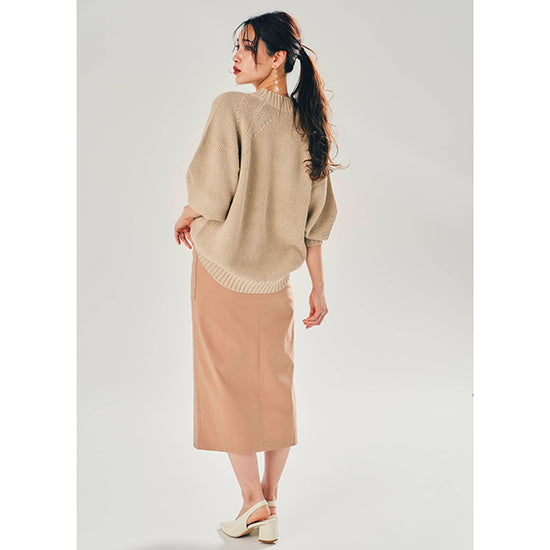 High-Stretch Washable Pocketed Pencil Skirt – Camel Brown / Pink