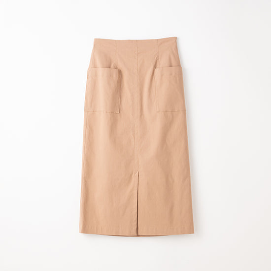 High-Stretch Washable Pocketed Pencil Skirt – Camel Brown / Pink