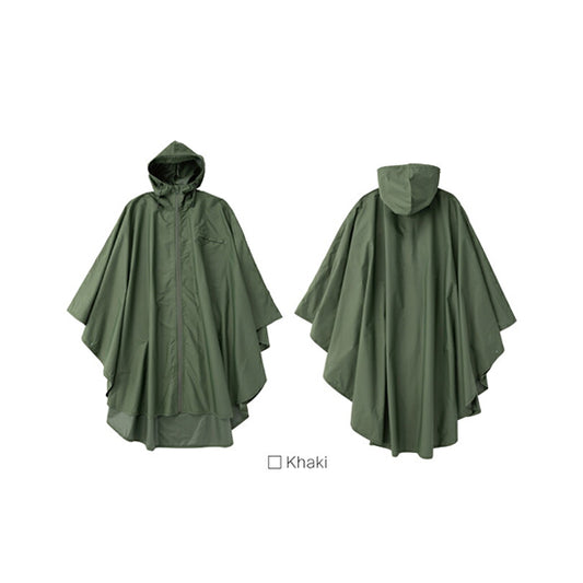 Because U-DAY Unisex Poncho – Waterproof with Zipper & Storage Pouch (Khaki)