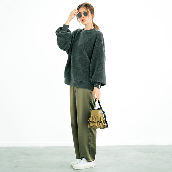 S・girasole Satin Tapered Pants – Relaxed Fit with Denim Details