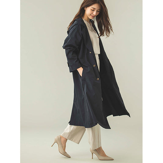 Because Oversized Trench Raincoat – Lightweight Nylon, Detachable Hood & Dust-Resistant (Beige/Navy)