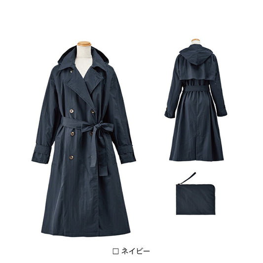 Because Oversized Trench Raincoat – Lightweight Nylon, Detachable Hood & Dust-Resistant (Beige/Navy)
