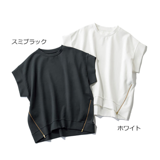 Emma Taylor Functional Side-Zip Crewneck Pullover (White/Deep Black)