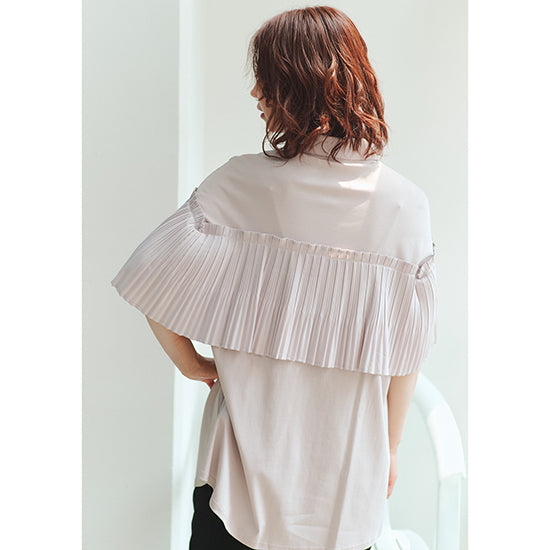 Fellini Decorative Pleated Collar Cotton Top Sophisticated Pleats with Everyday Ease