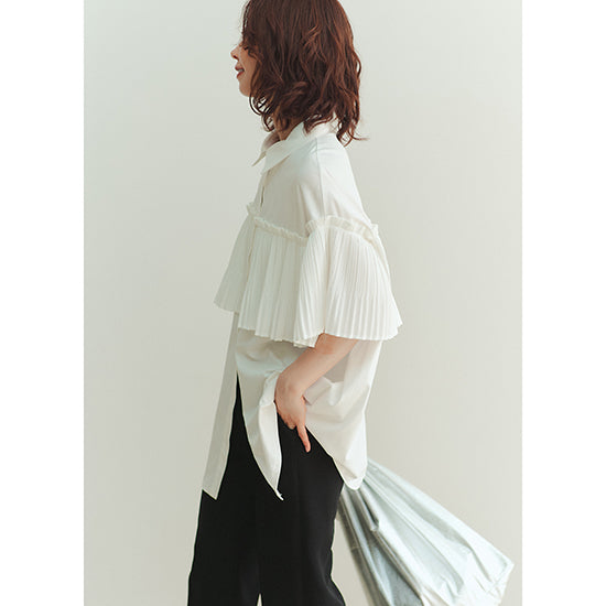 Fellini Decorative Pleated Collar Cotton Top Sophisticated Pleats with Everyday Ease