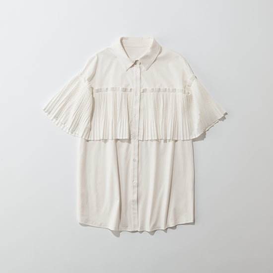 Fellini Decorative Pleated Collar Cotton Top Sophisticated Pleats with Everyday Ease