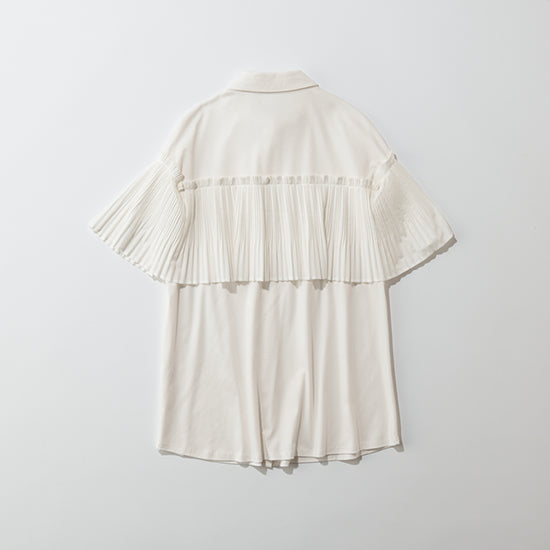 Fellini Decorative Pleated Collar Cotton Top Sophisticated Pleats with Everyday Ease