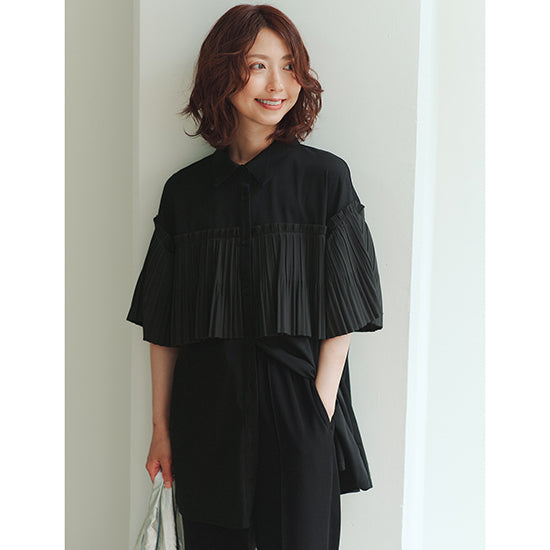 Fellini Decorative Pleated Collar Cotton Top Sophisticated Pleats with Everyday Ease