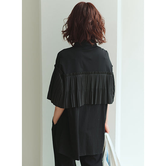 Fellini Decorative Pleated Collar Cotton Top Sophisticated Pleats with Everyday Ease